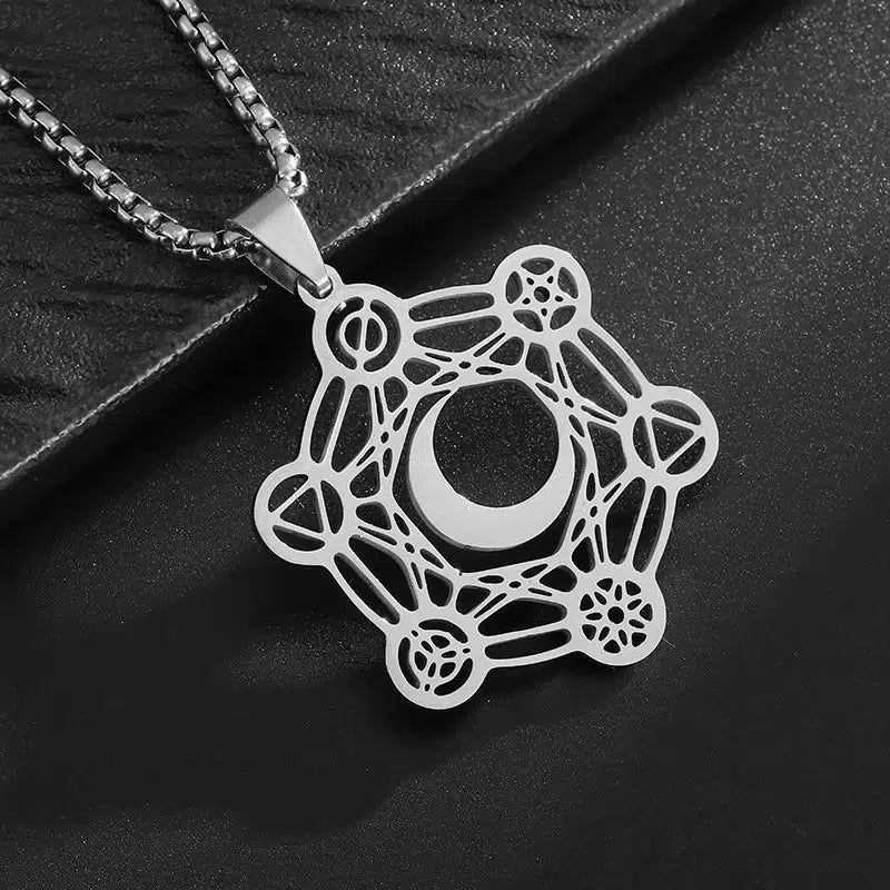 Metatron's cube Necklace Flower of Life Moon Necklace-MoonChildWorld