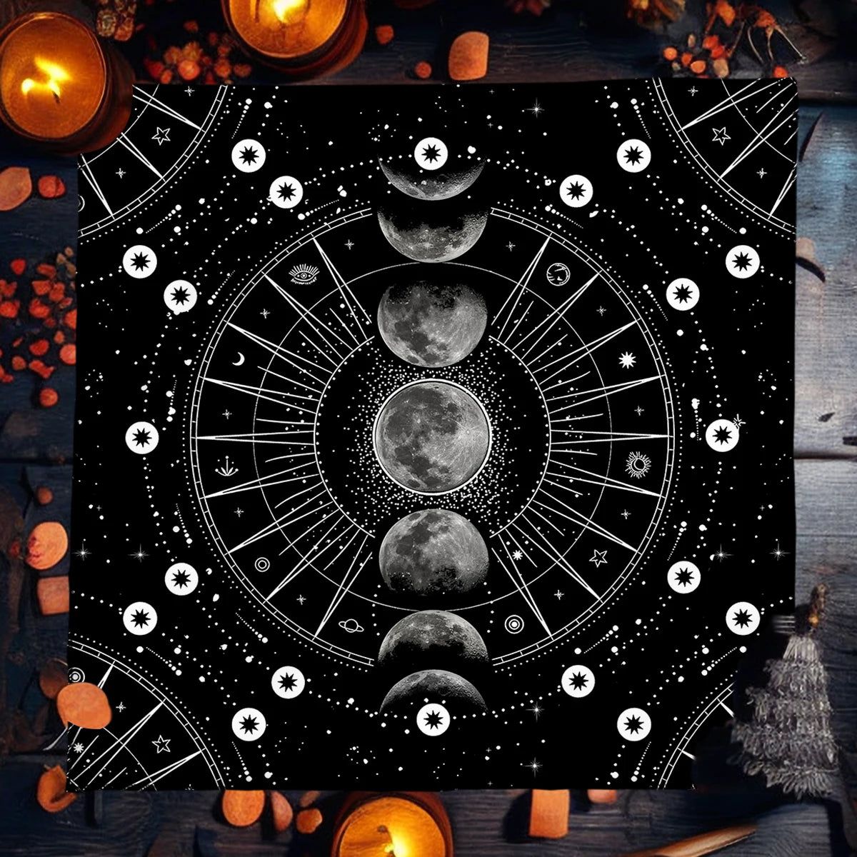 Altar Cloth Black Moon Phase Tarot Card Tablecloth For Tarot Cards Reading Polyester Wicca Oracle Card Mat Room Home Decor-MoonChildWorld