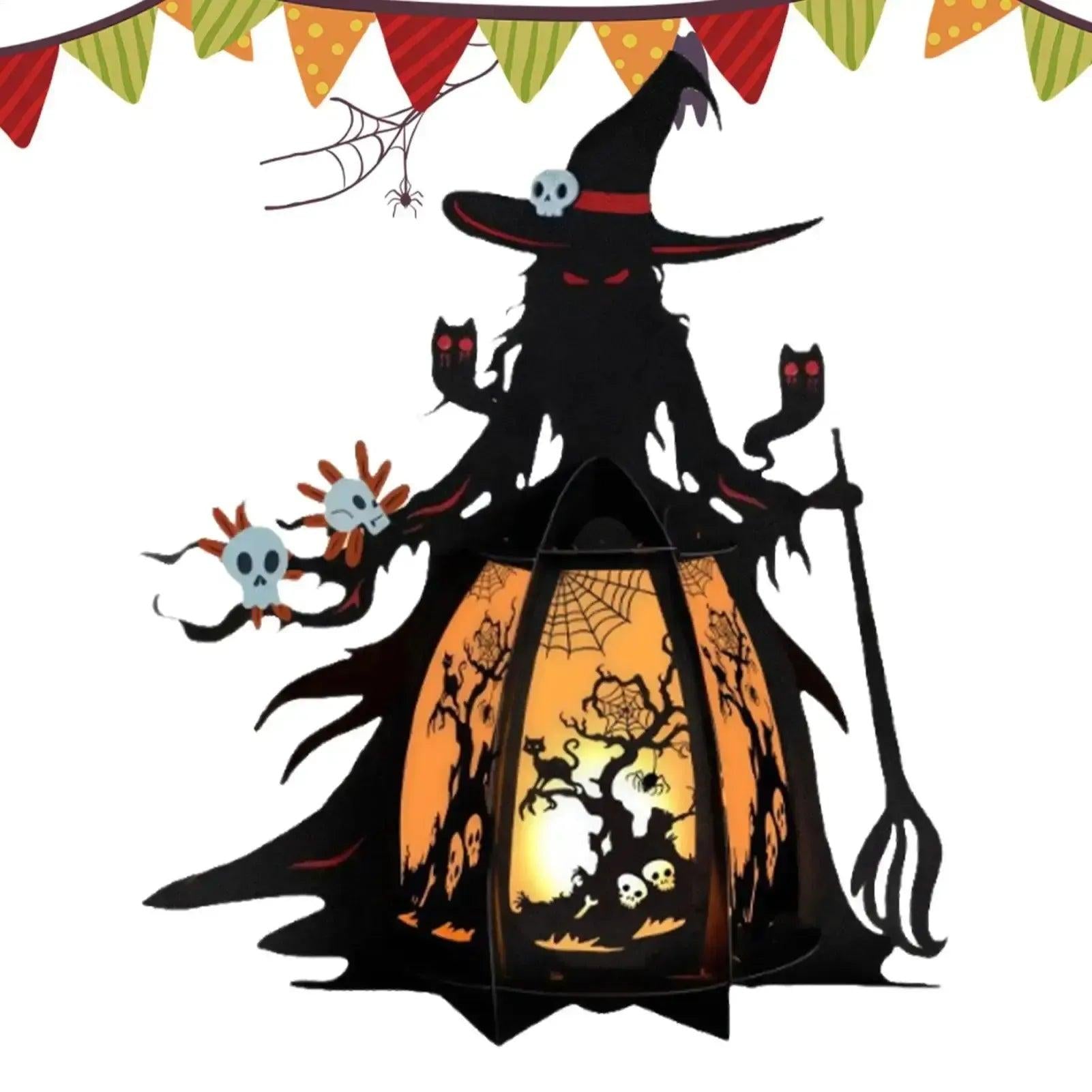 Halloween Lantern Gothic Witch Lamp - Spooky Night Light For Witchy Table Decor-MoonChildWorld