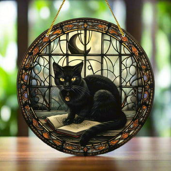 Black Cat Suncatcher Halloween Gothic Acrylic Sign Witchy Window Art