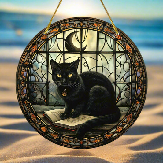 Black Cat Suncatcher Halloween Gothic Acrylic Sign Witchy Window Art