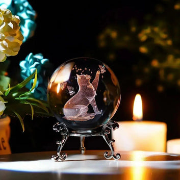 Witchy Cat Crystal Ball Laser Engraved Magic Glass Ball