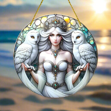 Owl with Goddess Suncatcher Mystic Window Hanging-MoonChildWorld