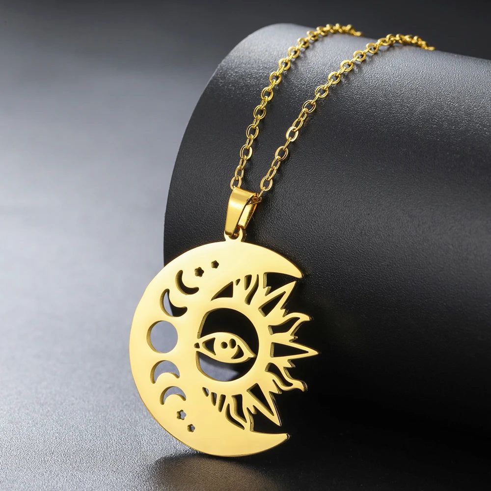 Wicca Sun and Moon Phase Necklace Crescent Moon Jewelry-MoonChildWorld