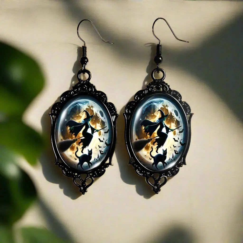 Halloween Moonlight Witch Earrings Dark Witch Black Lace Earrings Witch Jewelry-MoonChildWorld