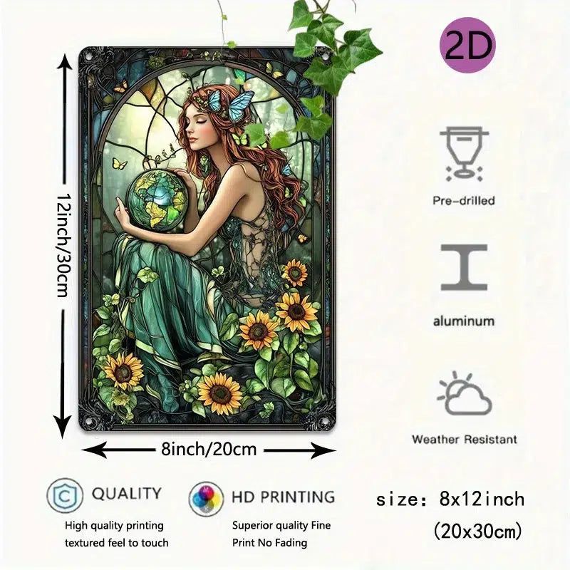 Gaia Goddess Earth Metal Sign Mother Earth Wall Art Mother Earth & Forest Theme Decor-MoonChildWorld