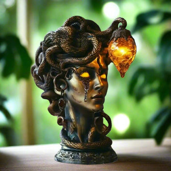 Mythical Goddess Medusa Bust Statue With LED Light - Witchy Gothic Resin Ornament Halloween Decoration