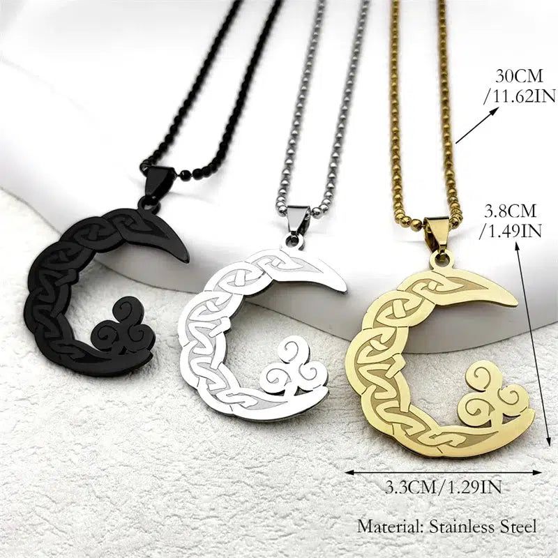 Crescent Moon Triskele Witch Necklace Celtic Triple Spiral Triskele Jewelry-MoonChildWorld