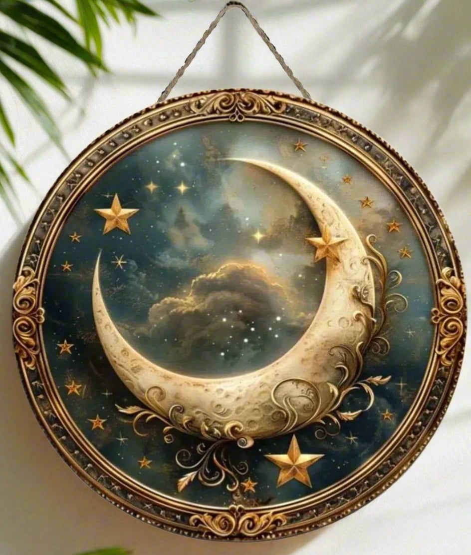 Sun and Moon Wooden Sign Celestial Goddess Hanging Sign-MoonChildWorld