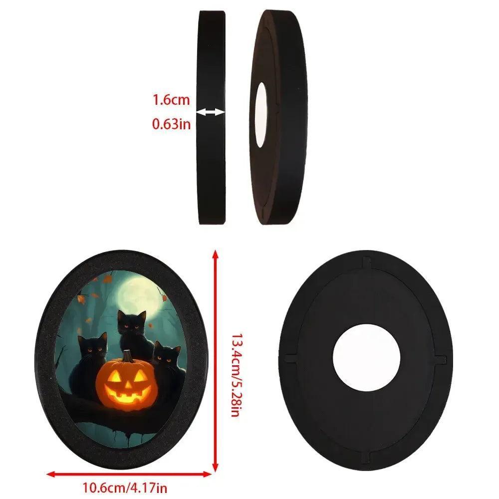 Pumpkin and Black Cats Wooden Oval Frame - Gothic Oval Wall Art - Spooky Halloween Wall Decoration-MoonChildWorld