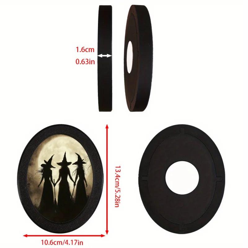 Halloween Witch Silhouette Wall Art - Moon Witch Wooden Oval Frame - Gothic Wall Decoration-MoonChildWorld