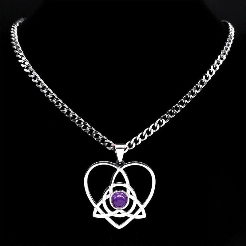 Love Heart Celtic Knot Trinity Purple Stone Necklace-MoonChildWorld