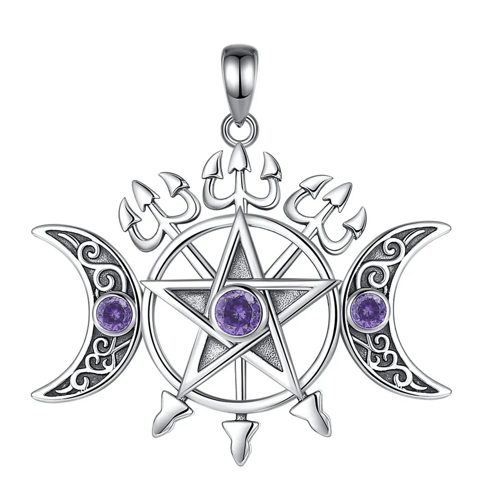 Triple Moon Pentagram Necklace Witch Jewelry-MoonChildWorld