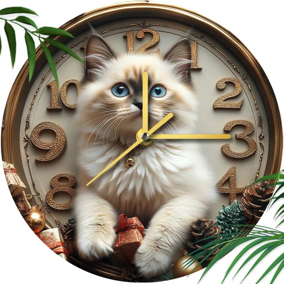 Siamese Cat Wall Clock for Cat Lovers Christmas Decorations-MoonChildWorld