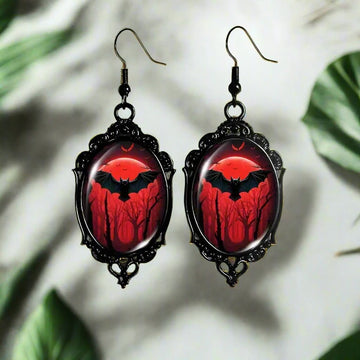 Halloween Black Bat Earrings Gothic Bat Glass Earrings Witch Jewelry-MoonChildWorld