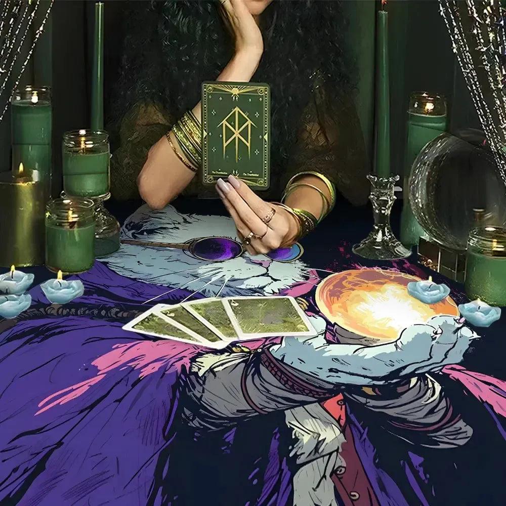 Wizard Cat Tarot Table Cloth Wicca Pagan Altar Cloth for Reading Divination-MoonChildWorld