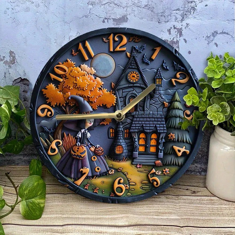 Haunted House Witch Wall Clock Halloween Wall Decor-MoonChildWorld