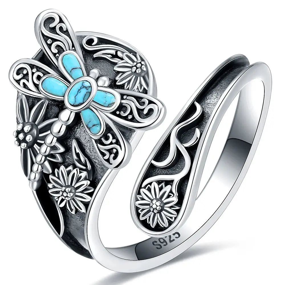 Sterling Silver Floral Butterfly Rings and Dragonfly Rings-MoonChildWorld