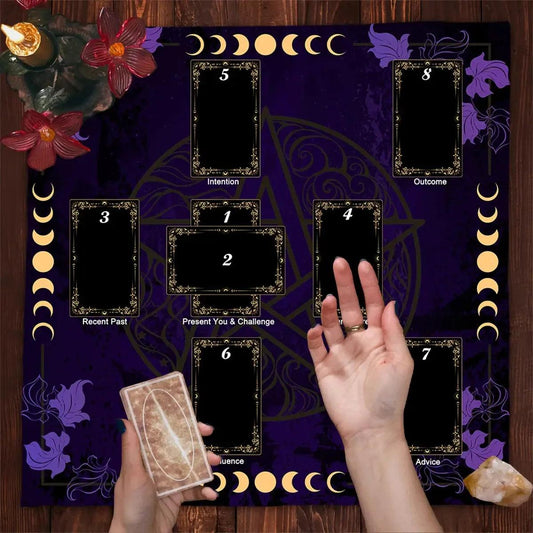 Purple Witchcraft Altar Cloth Moon Phase Pentacle Tarot Tablecloth Pagan Altar Supplies