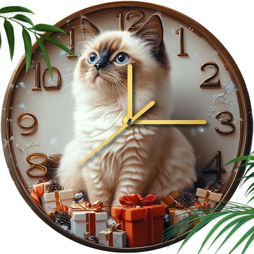 Siamese Cat Wall Clock for Cat Lovers Christmas Decorations-MoonChildWorld