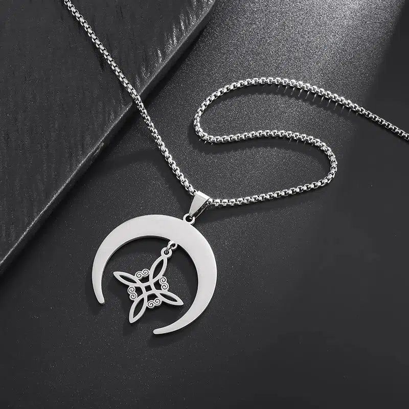 Witch Knot Moon Necklace Celtic Knot Jewelry-MoonChildWorld