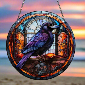 Dark Crow Window Art Black Raven Suncatcher Gothic Hanging Ornament-MoonChildWorld