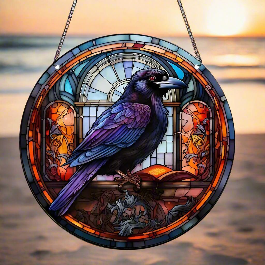 Dark Crow Window Art Black Raven Suncatcher Gothic Hanging Ornament-MoonChildWorld