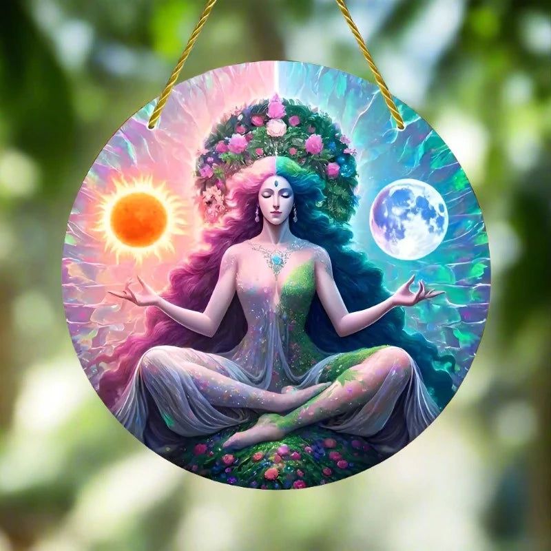 Gaia Mother Earth Suncatcher Round Acrylic Sign Pagan Window Hanging-MoonChildWorld