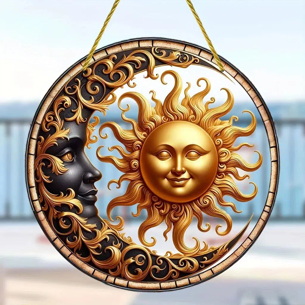 Moon Sun Catcher Celestial Acrylic Sign Sun Moon Window Hanging-MoonChildWorld