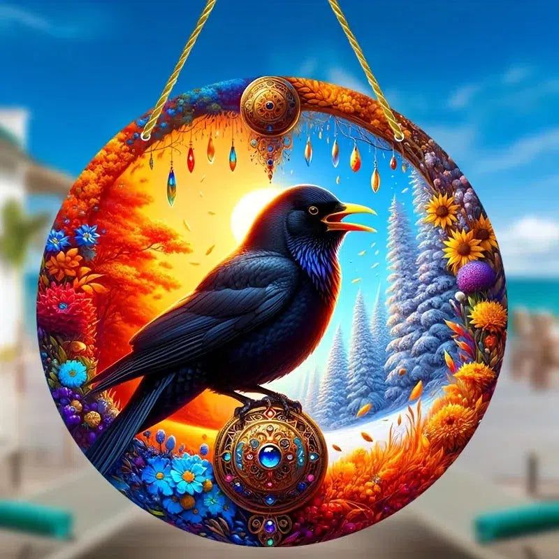 Black Raven Witchy Suncatcher Dark Crow Acrylic Sign-MoonChildWorld