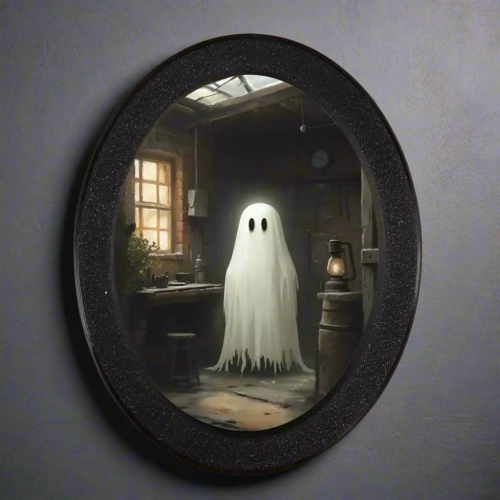 Cute Ghost Spooky Wooden Oval Frame - Gothic Oval Wall Art - Halloween Wall Decoration-MoonChildWorld