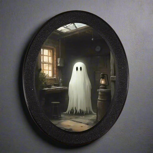 Cute Ghost Spooky Wooden Oval Frame - Gothic Oval Wall Art - Halloween Wall Decoration