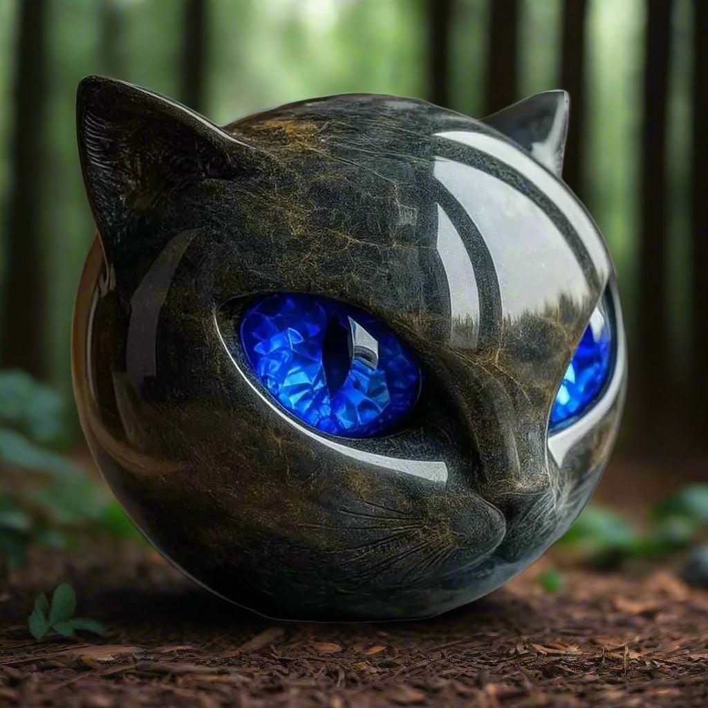 Amber Eyes Marble Black Cat Sculpture Hand-carved Healing Stone Cat Ornament Witchy Home Decor-MoonChildWorld