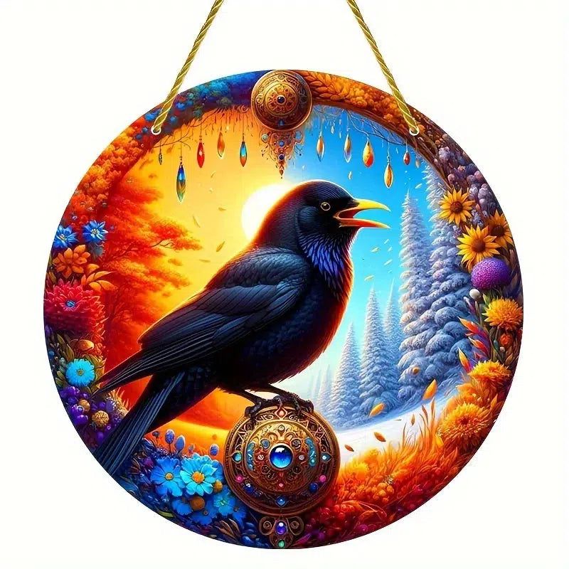 Black Raven Witchy Suncatcher Dark Crow Acrylic Sign-MoonChildWorld