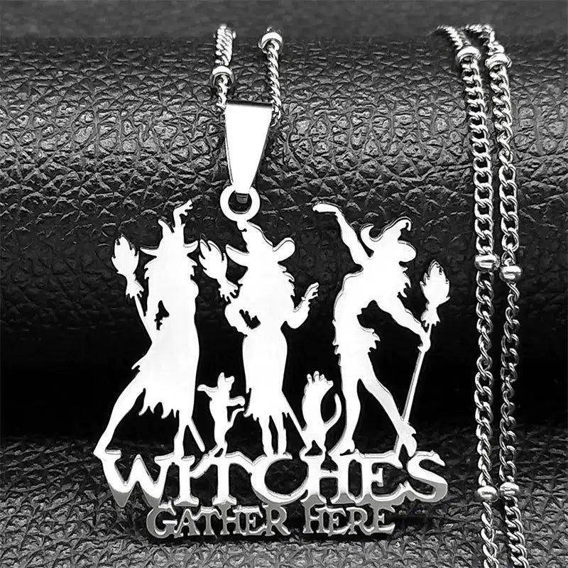 Witches Gather Here Gothic Necklace Witchcraft Jewelry-MoonChildWorld