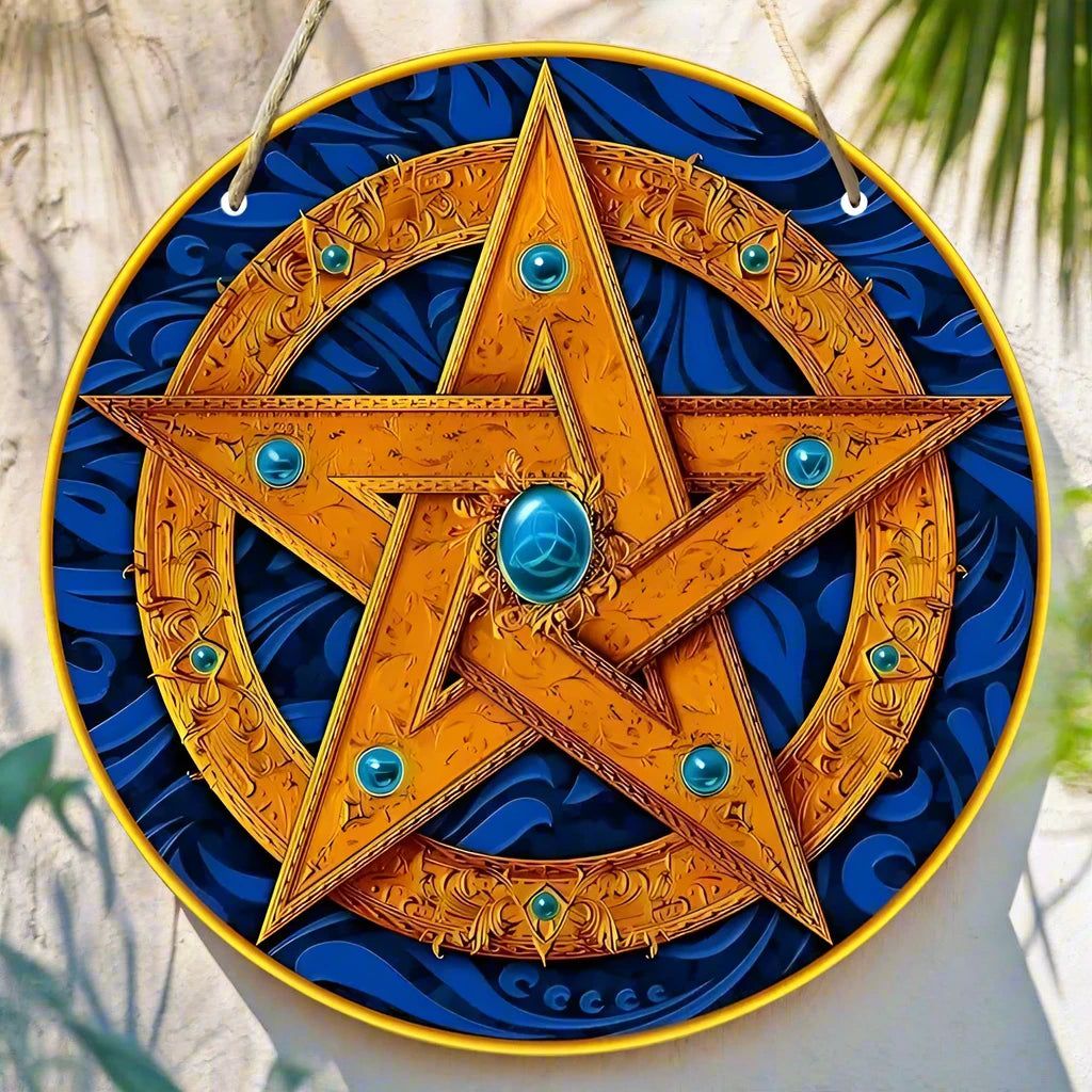 Pagan Pentacle Wooden Sign Witchcraft Pentagram Wood Sign Wicca Home Decor-MoonChildWorld