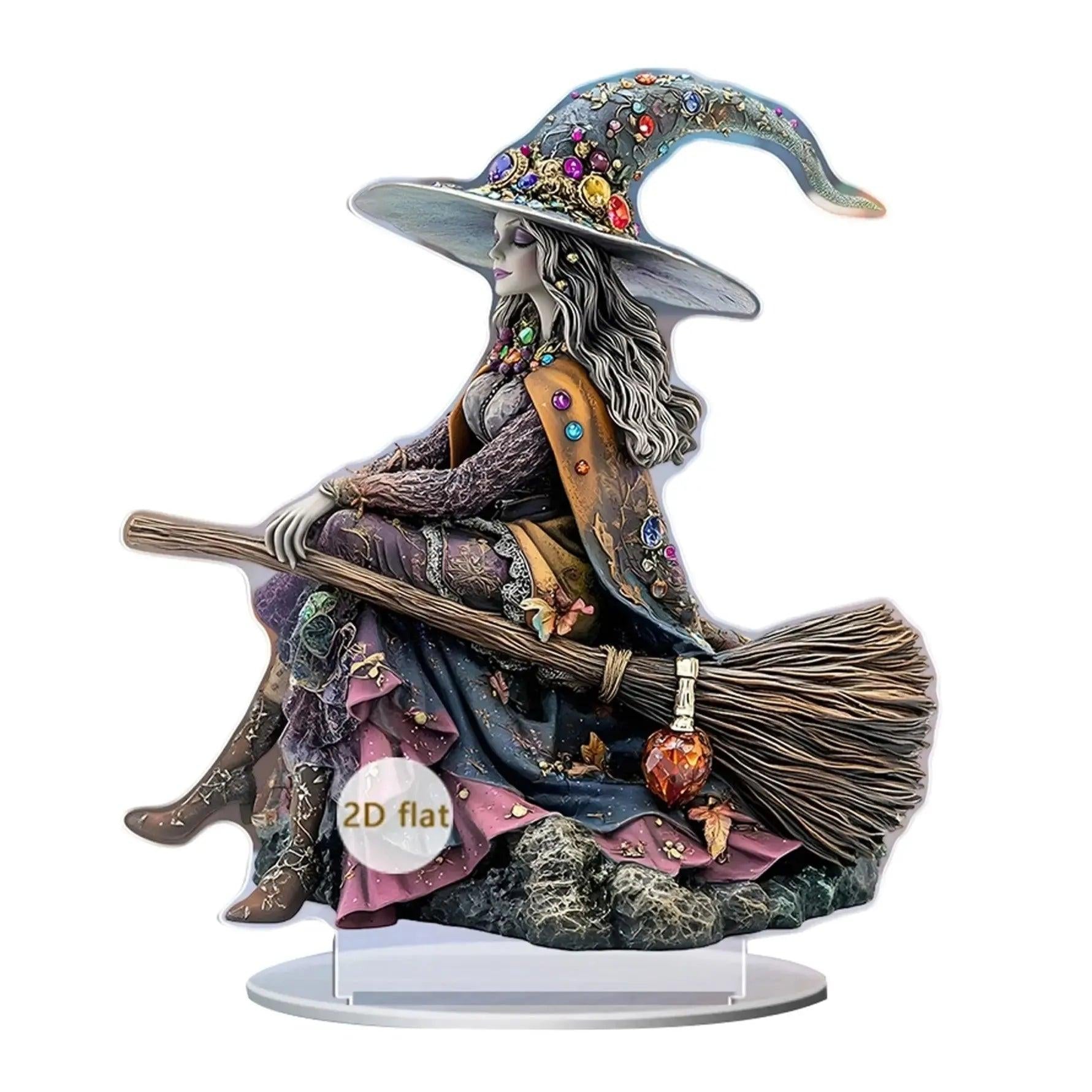 Spooky Halloween Witch Decor Gothic 2D Flat Acrylic Table Ornaments-MoonChildWorld