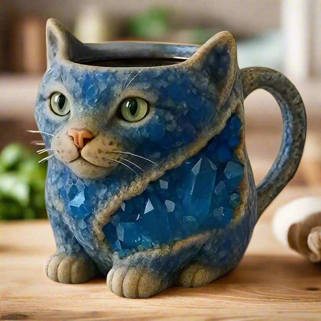 Mineral Crystal Resin Cat Coffee Cup - Creative Cat Lover Coffee Mug - Witchy Cat Mug-MoonChildWorld
