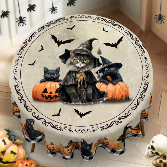 Magic Black Cat Spooky Pumpkin Haunted House Gothic Halloween Tablecloth - Witch Tablecloth Table Decoration