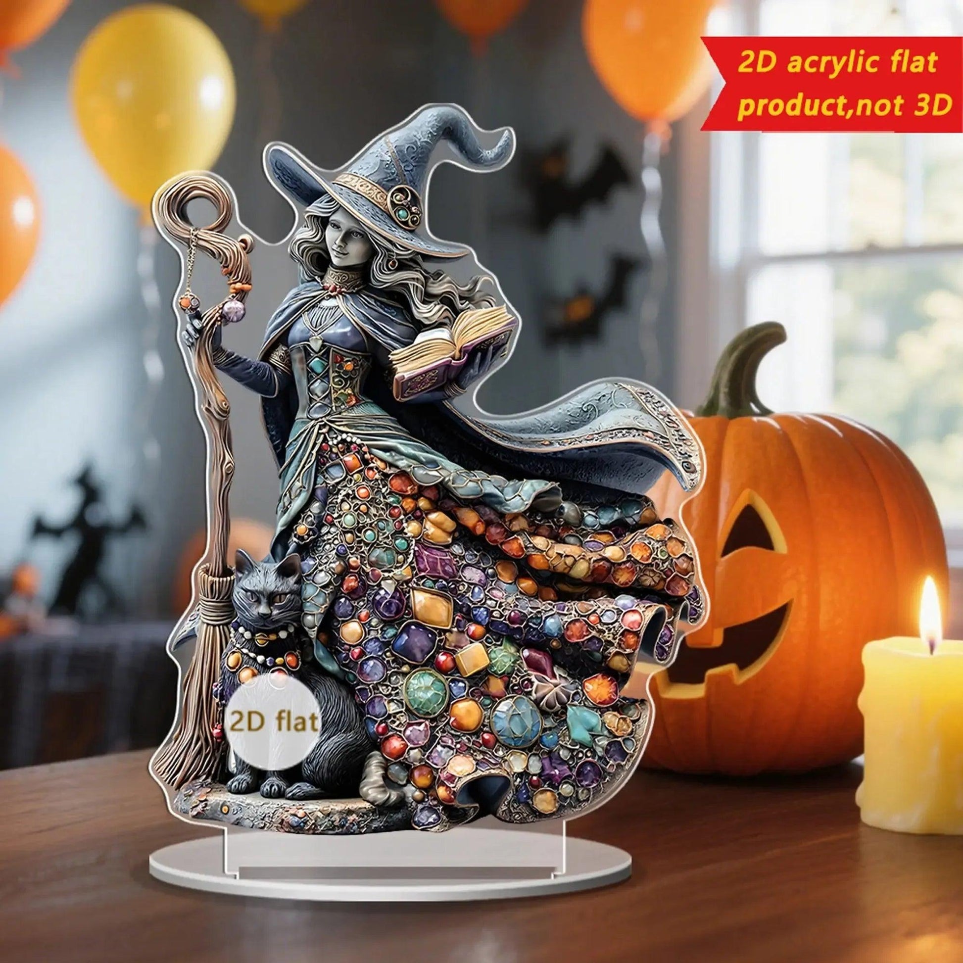 Spooky Halloween Witch Decor Gothic 2D Flat Acrylic Table Ornaments-MoonChildWorld