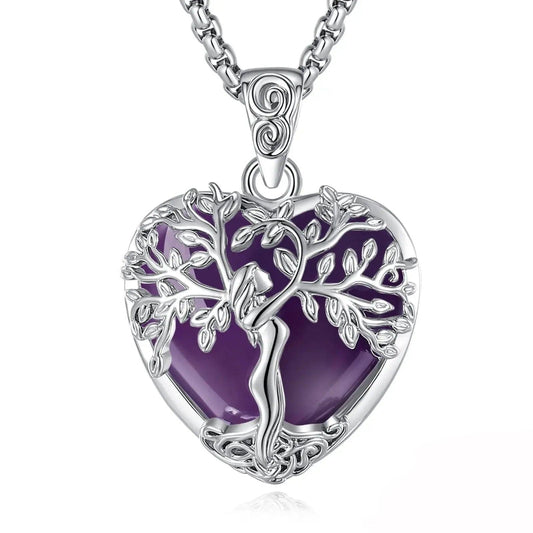 925 Silver Tree of Life Amethyst Necklace Natural Healing Stone Crystal Pendant Spiritual Jewelry
