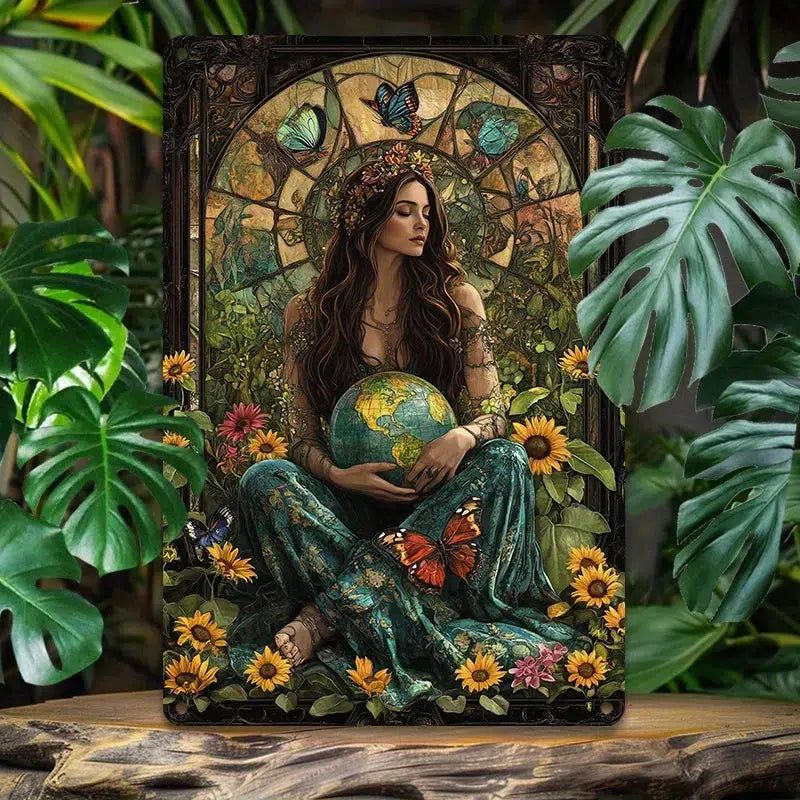 Gaia Goddess Earth Metal Sign Mother Earth Wall Art Mother Earth & Forest Theme Decor-MoonChildWorld