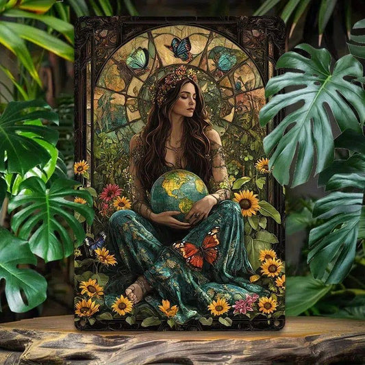 Gaia Goddess Earth Metal Sign Mother Earth Wall Art Mother Earth & Forest Theme Decor