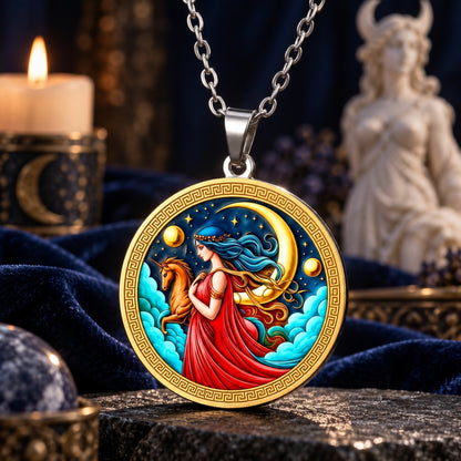 Selene Moon Goddess Unicorn Necklace — ritual scene detail 1