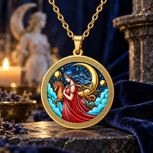 Selene Moon Goddess Unicorn Necklace — ritual scene detail 4