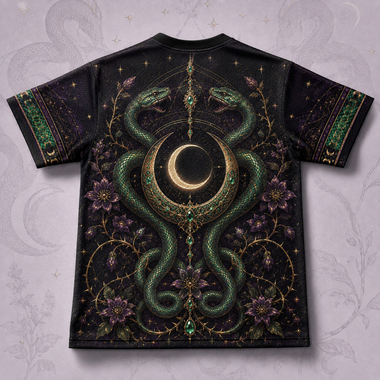 Serpent Goddess Green Snake T-Shirt Crescent Moon Occult Tee back view