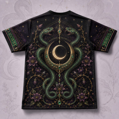 Serpent Goddess Green Snake T-Shirt Crescent Moon Occult Tee back view