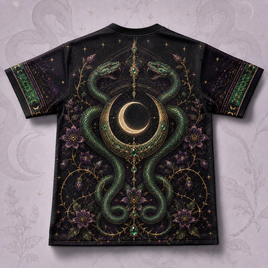 Serpent Goddess Green Snake T-Shirt Crescent Moon Occult Tee back view