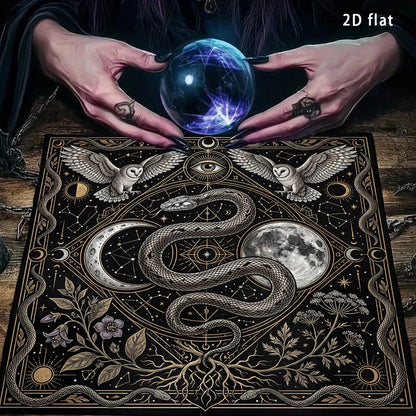 Occult tarot cloth – owl and all-seeing eye print detail