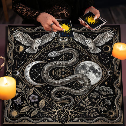 Serpent and owl constellation tarot cloth – mystic divination altar cloth